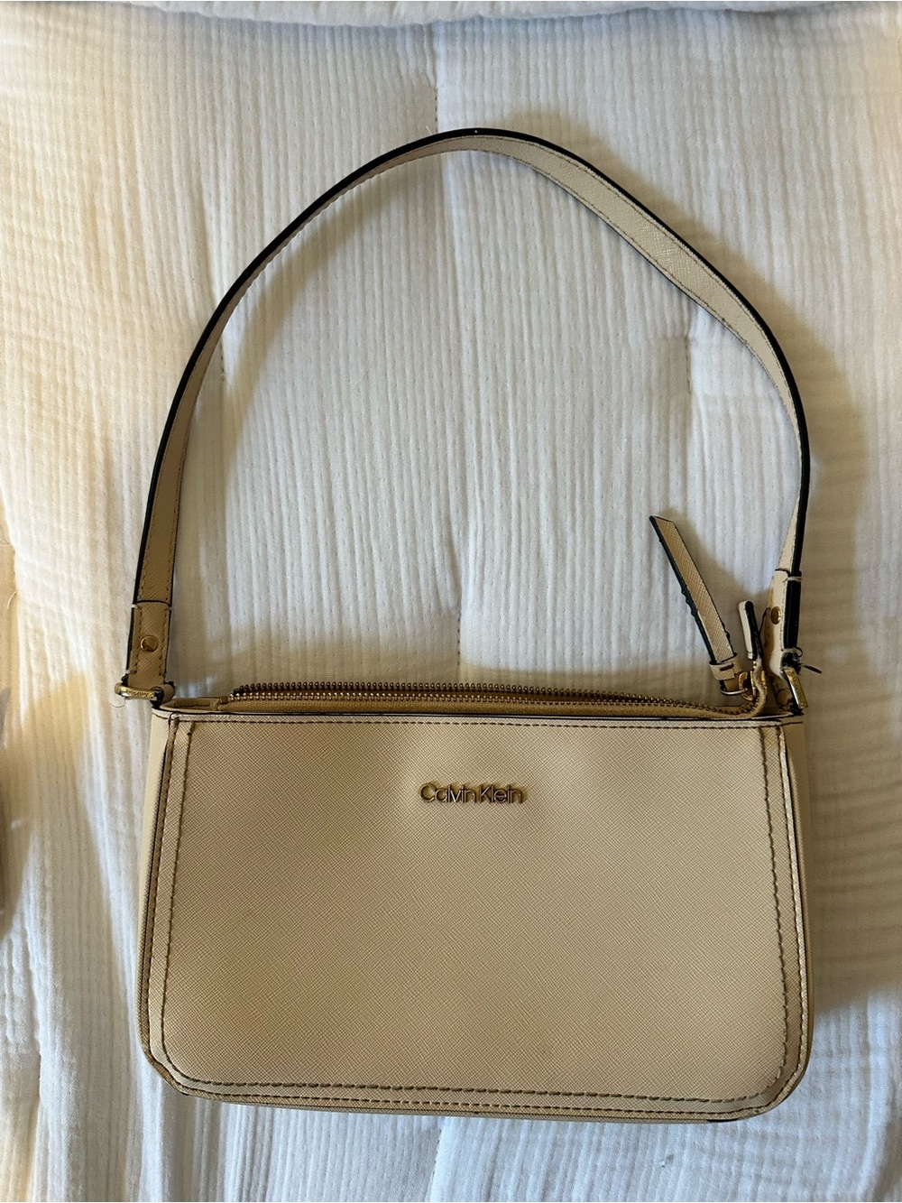 Calvin Klein Cream Shoulder Bag with Gold Hardware